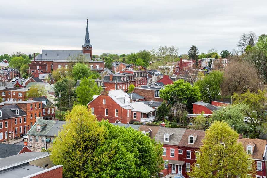 Contact Us - Lancaster County Overlooking Downtown Lancaster with Red Buildings